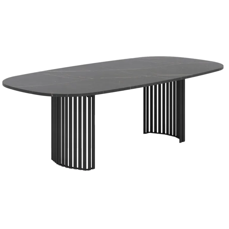 Canvas Grande table design rectangulaire aux bords arrondis avec pieds ajourés