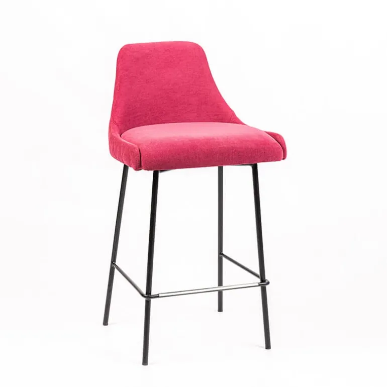Lars diamant Tabouret snack en tissu dossier matelassé pieds en métal