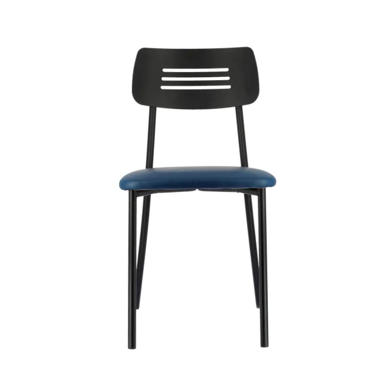Miro 2 Chaise de cuisine en simili rembourrée avec pieds et dossier strié en métal