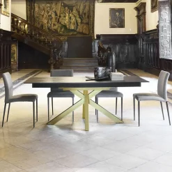 Moon Table design extensible en Dekton avec pied central