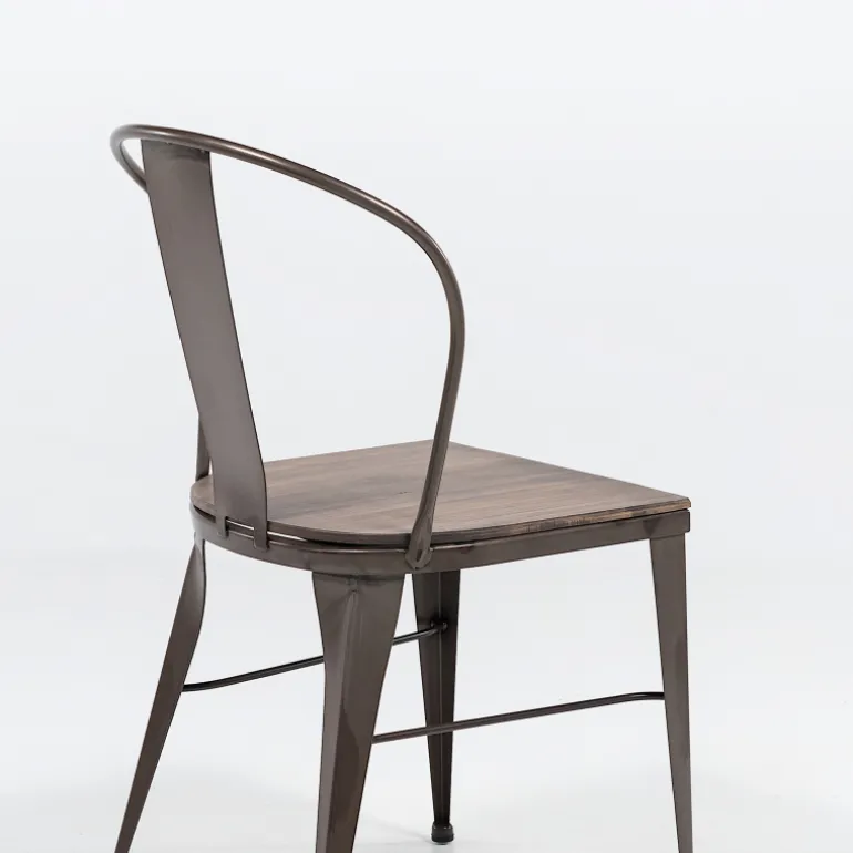 Turia 631 Chaise industrielle vintage en métal avec assise bois