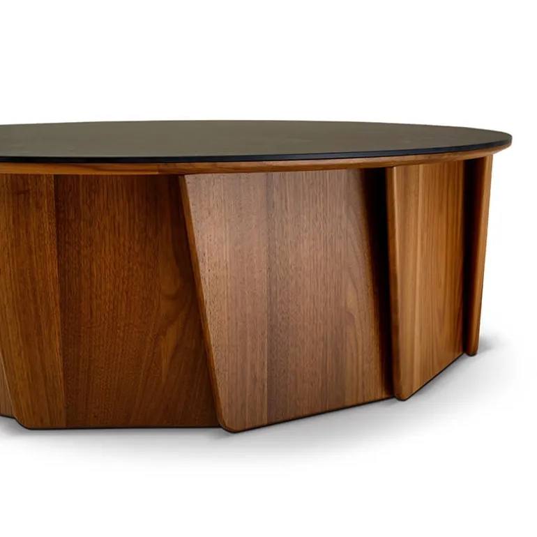 Volute Table basse ronde en bois et céramique